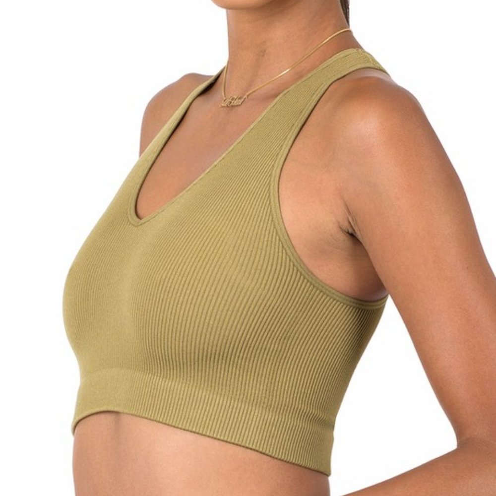 Ribbed Cropped Bralette Tank KHAKI
